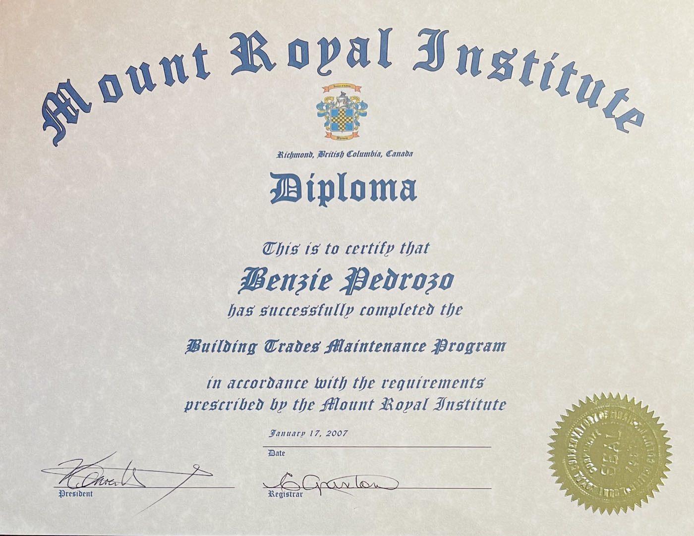 Diploma for Building Trades Maintenance Program