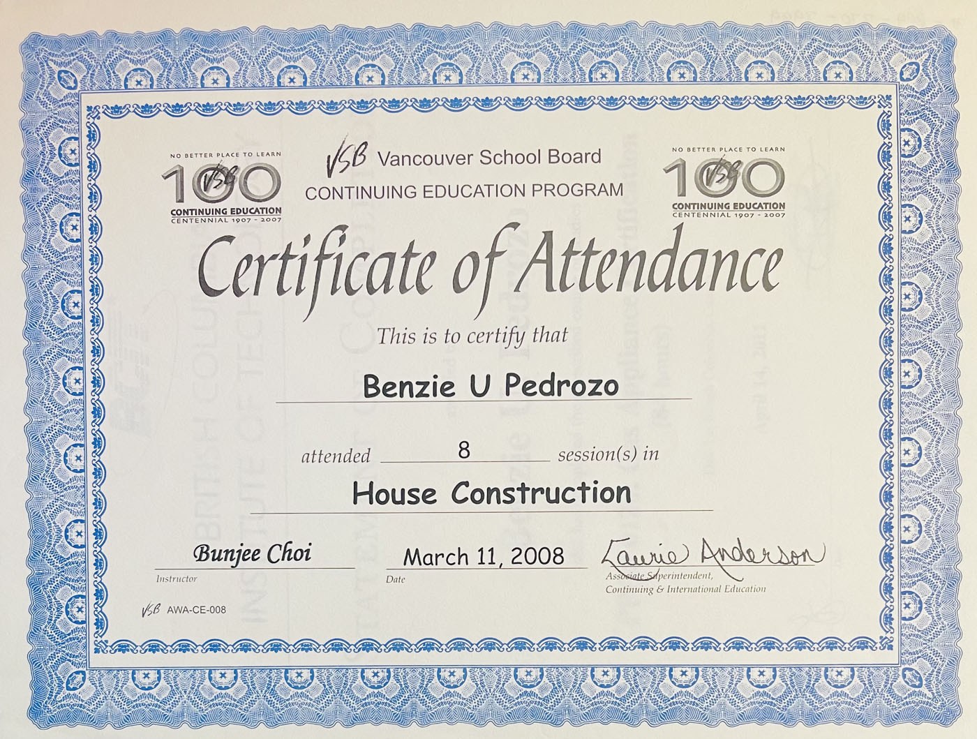 Certificate - house construction
