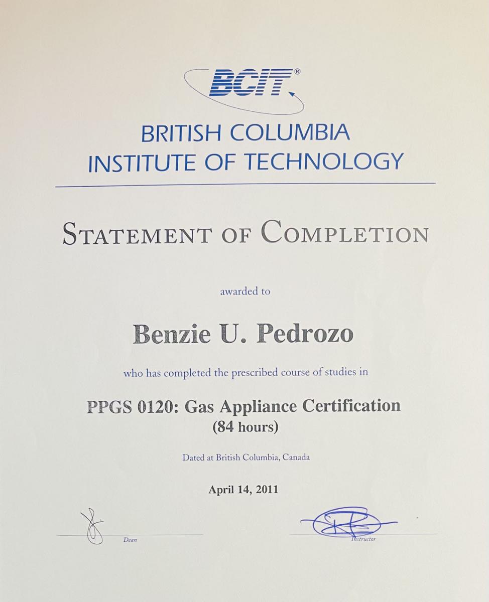 BCIT Gas Appliance Certification 2011